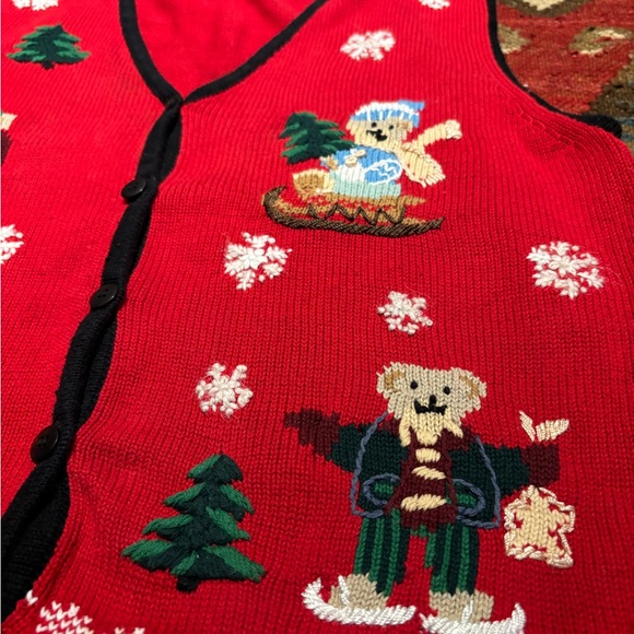 Festive Red Knit Vest with Holiday Bears - Picture 2 of 8
